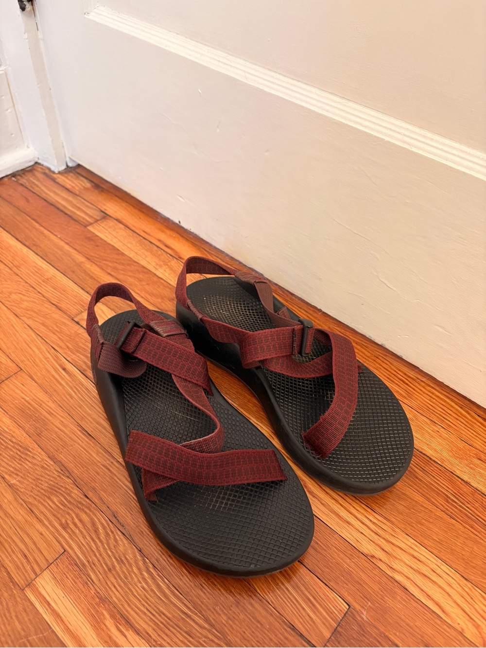 Chaco Men's Black Sandals with Dark Red Straps